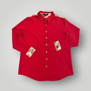 Lucky & Blessed‎ Women's Southwest Print Button Down Shirt Medium Accents Red